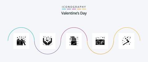 Valentinstag Glyphe 5 Icon Pack inklusive Streichholz. Ferien. Schokolade. gegenwärtig. Kasten vektor