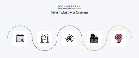 Cenima-Line-Flat-5-Icon-Pack mit Filmen. Kino. runterzählen. Fahrkarte. Unterhaltung vektor