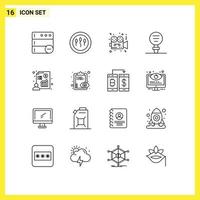 Mobile Interface Gliederungssatz von 16 Piktogrammen von Diagramm Laborkamera Experiment Biologie editierbare Vektordesign-Elemente vektor