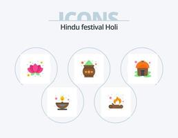 Holi Flat Icon Pack 5 Icon-Design. . Zelt. Natur. Hütte. Topf vektor