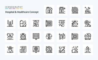 25 sjukhus sjukvård begrepp linje ikon packa vektor