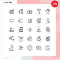 25 universelle Linienschilder Symbole von editierbaren Vektordesign-Elementen für Internet-Lehrerwelt-Lernwagen vektor