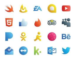 20 Social-Media-Icon-Packs, einschließlich Dribbble Odnoklassniki HTML Pandora Travel vektor