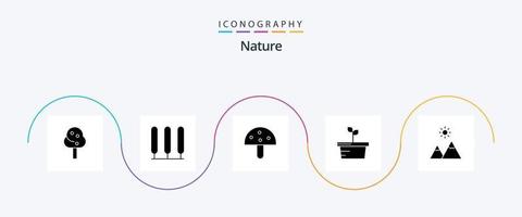 natur glyf 5 ikon packa Inklusive topp. berg. svamp. extrem. växt vektor