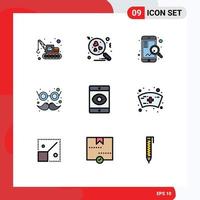 Stock-Vektor-Icon-Pack mit 9 Zeilenzeichen und Symbolen für bearbeitbare Vektordesign-Elemente für Cap-Spion-Suche Smartphone-Kostüm vektor