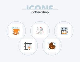 Café-Flachbild-Icon-Pack 5-Icon-Design. Küche. Utensilien. Kaffee. Löffel. Gabel vektor