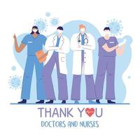 tack läkare och sjuksköterskor, manliga och kvinnliga läkare och sjuksköterskor medicinska arbetare vektor