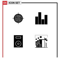 användare gränssnitt packa av 4 grundläggande fast glyfer av klot enheter ansluten Diagram Produkter redigerbar vektor design element