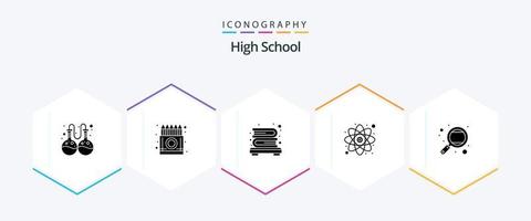 hög skola 25 glyf ikon packa Inklusive forskning. kunskap. bokhylla. studie. utbildning vektor