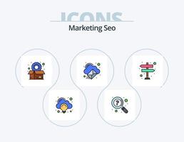 Marketing-SEO-Linie gefüllt Icon Pack 5 Icon Design. Rangfolge. Ziel. Analyse. Belohnung. Ziel vektor