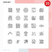 25 universelle Linien für Web- und mobile Anwendungen Papierzeitungsabzeichen Versandnetzwerk editierbare Vektordesign-Elemente vektor