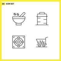 Stock Vector Icon Pack mit 4 Zeilenzeichen und Symbolen für kosmetische Kräuter, die bearbeitbare Vektordesign-Elemente für natürliche Pfannenleistung geben