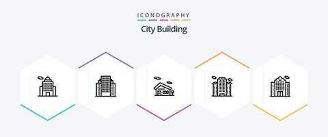 Stadtgebäude 25-Zeilen-Icon-Pack einschließlich Gebäude. Stadt. Gebäude. Arbeit. Büro vektor