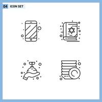 modern uppsättning av 4 fylld linje platt färger pictograph av cell telefon växa elektronisk helig växt redigerbar vektor design element