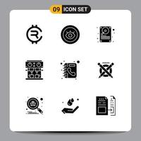 Stock Vector Icon Pack mit 9 Zeilenzeichen und Symbolen für Verzeichnisgetränkedatenmaschine Kaffee editierbare Vektordesign-Elemente