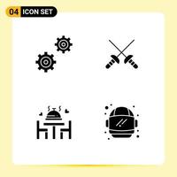 4 kreativ ikoner modern tecken och symboler av kontroller tallrik fäktning middag hjälm redigerbar vektor design element