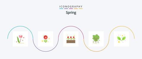Spring Flat 5 Icon Pack inklusive Blatt. Natur. Blume. Apfelbaum. Baum vektor