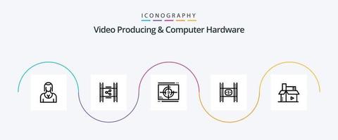 video producerar och dator hårdvara linje 5 ikon packa Inklusive filma. budget. pp. premiär. tal vektor