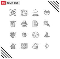 modern uppsättning av 16 konturer pictograph av användare kärlek teknologi emoji badrum redigerbar vektor design element