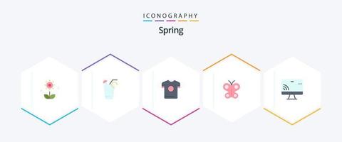 Spring 25 Flat Icon Pack inklusive Bildschirm. Insekt. Feder. Fliege. Feder vektor