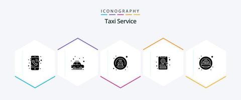 taxi service 25 glyf ikon packa Inklusive . siren. mat. cab. uppkopplad cab bokning vektor