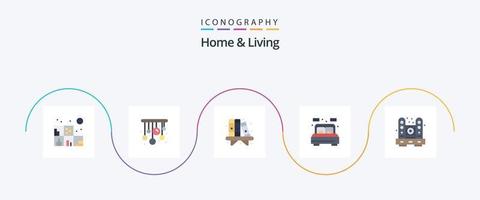 Home and Living Flat 5 Icon Pack inklusive Wohnen. Möbel. Buchen. Schreibtisch. Zimmer vektor