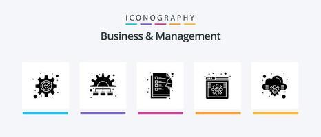 Geschäft und Management Glyphe 5 Icon Pack einschließlich Computing. Netz. Checkliste. die Einstellungen. online. kreatives Symboldesign vektor