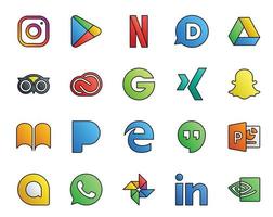 20 Social Media Icon Pack inklusive Hangouts Pandora Creative Cloud iBooks Xing vektor