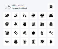 Summer Food Drink 25 Solid Glyph Icon Pack inklusive gesunder Ernährung. Lebensmittel. Lebensmittel. Kirschen. Obst vektor