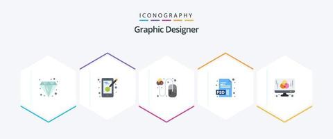 Grafikdesigner 25 Flat Icon Pack inklusive Entwicklung. Rechner. Design. psd. dokumentieren vektor