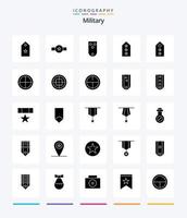 Creative Military 25 Glyph Solid Black Icon Pack wie Stern. Militär. Rang. drei. Militär- vektor