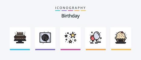 Geburtstagszeile gefüllt 5 Icon Pack inklusive Einladung. Geburtstag. Süss. Gruppe. Musik. kreatives Symboldesign vektor