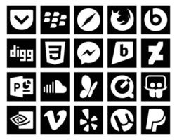 20 Social Media Icon Pack inklusive Quicktime Musik CSS Sound Powerpoint vektor