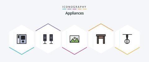 Appliances 25 Filledline Icon Pack inklusive Home. Schemel. Heimat. Haushaltsgeräte. Möbel vektor
