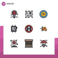 Stock Vector Icon Pack mit 9 Zeilenzeichen und Symbolen für Schildelement Studio Uhr Gesundheit editierbare Vektordesign-Elemente
