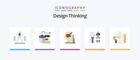 Design Thinking Flat 5 Icon Pack inklusive Kompass. Suche. Bleistift. Lösung. Benutzer. kreatives Symboldesign vektor