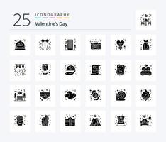 valentines dag 25 fast glyf ikon packa Inklusive bröllop. hjärta. slips. portfölj. roman vektor