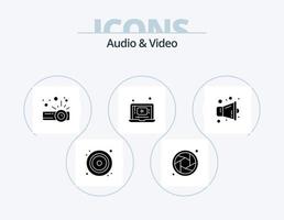 Audio- und Video-Glyphen-Icon-Pack 5-Icon-Design. . Multimedia. Präsentation. Megaphon. Spieler vektor