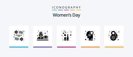 kvinnor dag glyf 5 ikon packa Inklusive fira. åtta Mars. mode. homosexualitet. kön. kreativ ikoner design vektor