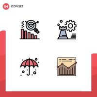 Packung mit 4 kreativen, gefüllten, flachen Farben der Business-Regenschirm-Strategie, die nass editierbare Vektordesign-Elemente einstellt vektor