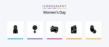 kvinnor dag glyf 5 ikon packa Inklusive kvinnors. hjärta. symbol. kärlek. dag. kreativ ikoner design vektor