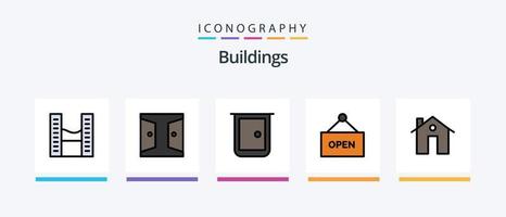 Gebäudezeile gefüllt 5 Icon Pack inklusive Gebäude. Wohnung. Haus. Straße. Konstruktion. kreatives Symboldesign vektor