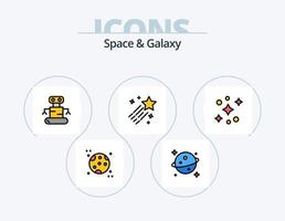 Raum und Galaxienlinie gefüllt Icon Pack 5 Icon Design. Raumschiff. Satellit. Stern. Galaxis. Platz vektor