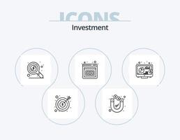 investering linje ikon packa 5 ikon design. budget. pengar. redskap. skydd vektor