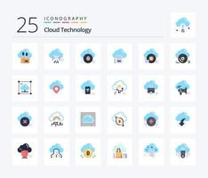 moln teknologi 25 platt Färg ikon packa Inklusive data. sd. data. privat. säkra vektor