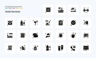 25 Hotelservices solides Glyphen-Icon-Pack vektor