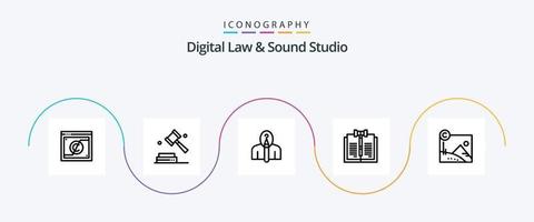 Digital Law and Sound Studio Line 5 Icon Pack inklusive Recht. Urheberrechte ©. Gesetz. Unternehmen. Urheberschaft vektor