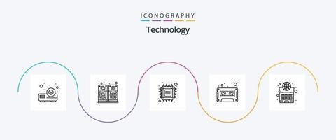 teknologi linje 5 ikon packa Inklusive internet. global. framtida. tejp. audio kassett vektor