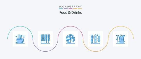 mat och drycker blå 5 ikon packa Inklusive wok. pinne. mat. kött. mat vektor