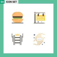 4 flaches Symbolpaket der Benutzeroberfläche mit modernen Zeichen und Symbolen der Burger-Leiter-Lebensmittelerziehungskrone editierbare Vektordesign-Elemente vektor
